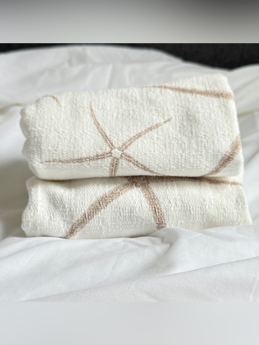 Coastal Starfish Woven Matelasse Accent Pillow Covers 20x20 Tan Ivory Set of 2